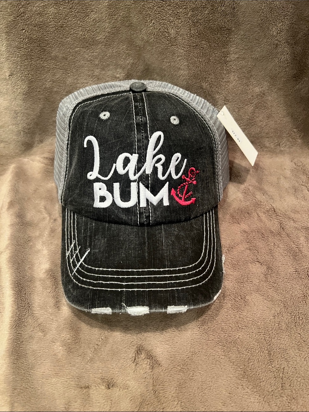 Katydid 'Lake Bum' Black & Gray Trucker Hat with Pink Anchor